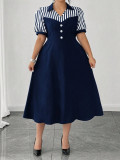 Plus Size Women Striped Short-Sleeve Summer Dress