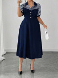 Plus Size Women Striped Short-Sleeve Summer Dress