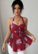 Women Halter Neck Sleeveless Lace-Up Printed Crop Top
