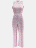 Women Summer Sleeveless Printed Top and Wide-Leg Pants Two-Piece Set