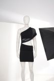 Women Sexy Mesh Slash Shoulder Hollow-Out Patchwork Bodycon Dress