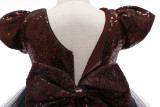 Girls' V-Neck Sequin Bow Princess Dress
