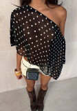 Women's Chiffon Polka Dot Mesh Slash-Shoulder Blouse