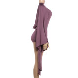 Spring Women's Sexy Low Back Bell Sleeve Bodycon Romper