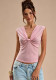 Summer Women's V-Neck Knot Sleeveless Textured Slim Fit Chic T-Shirt