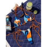 Women's Multi-Color Print Low Back Lace-Up Two-Piece Bikini Swimsuit