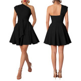 Women's Fashion Slash Shoulder Slim Waist A-line Dress