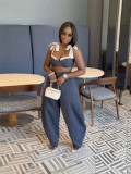 Summer Women's Fashion Sexy Patchwork Strap Open Waist Wide-Leg Pants Set