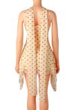 Summer Women's Chic Chiffon Strap Low Back Polka Dot Print Dress