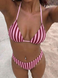Women's Striped Print Triangle Cup Low Back Two-Piece Bikini Swimsuit