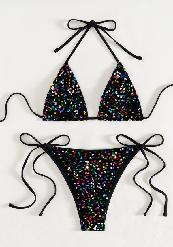 Women's Sexy Lace-Up Two-Piece Bikini Three-Piece Swimsuit for Beach