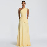 Slash Shoulder Slim Waist Ruched Ball Gown Long Dress