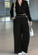 Women's Autumn Casual Long Sleeve Stand Collar Top & Elastic Waist Pocket Straight-Leg Pants Two-Piece Set