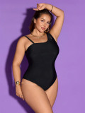 Black One-Shoulder High Stretch Quick-Dry Plus Size One-Piece Swimsuit