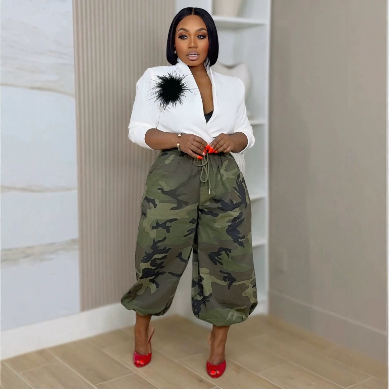 Drawstring Loose Camouflage Jogger Pants for Activewear