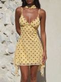 Summer Women's Chic Chiffon Strap Low Back Polka Dot Print Dress