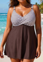 Plus Size Striped Multi-Color Dress Slim Fit Two-Piece Swimsuit Plus Size Striped Multi-Color Dress Slim Fit Two-Piece Swimsuit