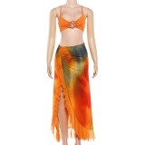 Spring Holidays Sexy Halter Neck Bandeau Top Split Ruffle Maxi Skirt Set