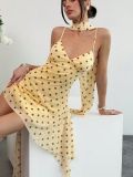 Summer Women's Chic Chiffon Strap Low Back Polka Dot Print Dress