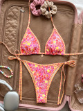 Women's Printed Triangle Lace-Up Charm Bikini Two-Piece Swimsuit