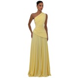 Slash Shoulder Slim Waist Ruched Ball Gown Long Dress