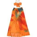 Spring Holidays Sexy Halter Neck Bandeau Top Split Ruffle Maxi Skirt Set