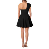 Women's Fashion Slash Shoulder Slim Waist A-line Dress