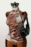 Women's Animal Print Sleeveless Stretch Slim Fit Basic Crop Tank Top