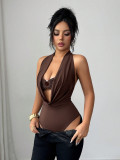 Sexy Deep V Halter Neck Cutout Ring Slim Fit Jumpsuit