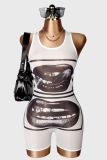 Women's Printed Sleeveless See-Through Slim Fit Jumpsuit