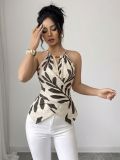Summer Women's Chic Printed Sleeveless Halter Neck Tie-Detail Top