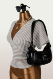 Women's V-Neck Striped Slim Waist Slim Fit Bat Sleeve Knitted Crop Top
