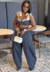 Summer Women's Fashion Sexy Patchwork Strap Open Waist Wide-Leg Pants Set