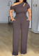 Plus Size Solid Slash Shoulder Cutout Short Sleeve Top & High-Waist Wide-Leg Pants Two-Piece Set