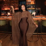Spring Sexy Long Strap Dress & Shawl Set