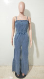 Women's Fashion Casual Sexy Strap Denim Wide-Leg Jumpsuit