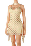 Summer Women's Chic Chiffon Strap Low Back Polka Dot Print Dress