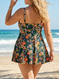 Plus Size High-Waist Slim Fit Floral Print Dress Two-Piece Swimsuit