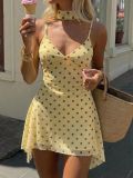 Summer Women's Chic Chiffon Strap Low Back Polka Dot Print Dress