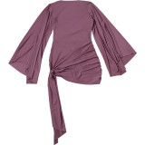 Spring Women's Sexy Low Back Bell Sleeve Bodycon Romper