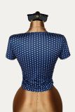 Autumn Women's Polka Dot Print Slim Waist Slim Fit U-Neck T-Shirt