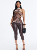 Women's Animal Print Sleeveless Stretch Slim Fit Basic Crop Tank Top