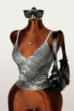 Women's Trendy Zebra Print V-Neck Slim Fit Crop Strap Tank Top