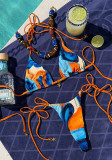 Women's Multi-Color Print Low Back Lace-Up Two-Piece Bikini Swimsuit