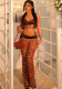 Women's Leopard Print Lace Patchwork Slim Fit Strap Top & Pants Two-Piece Set