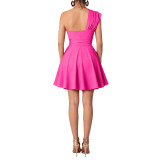 Women's Fashion Slash Shoulder Slim Waist A-line Dress