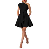 Women's Fashion Slash Shoulder Slim Waist A-line Dress