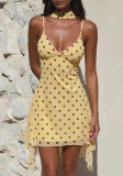 Summer Women's Chic Chiffon Strap Low Back Polka Dot Print Dress