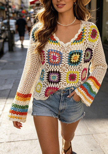 Women's Hollow Crochet Floral Knitted Beach Cover-Up