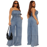 Women's Fashion Casual Sexy Strap Denim Wide-Leg Jumpsuit